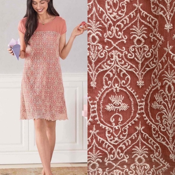 Sundance Embroidered Pink Short Sleeve Rose Palace Shift Dress Size Medium - Picture 1 of 11